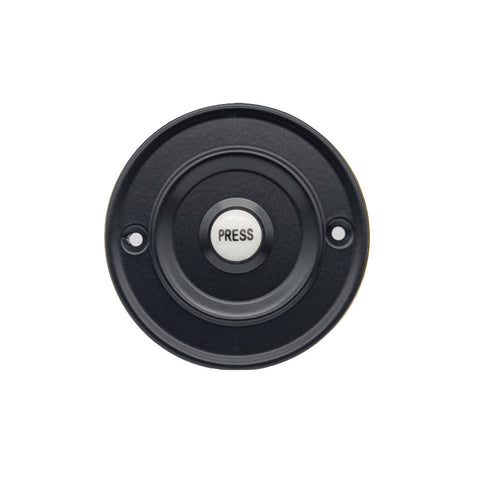 Traditional Wired Flush Fitting Doorbell Push Button, 76mm (3") diameter, in Matt Black