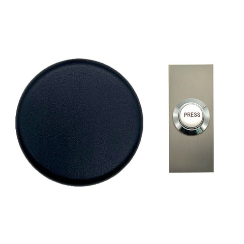 Black Wind Up Mechanical Doorbell With Rectangular Brushed Nickel Push with 'Press' Centre