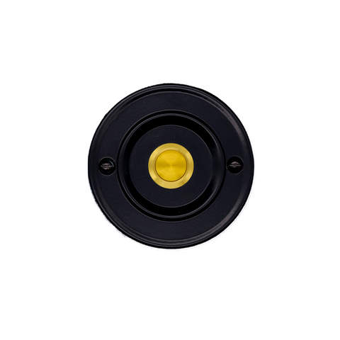 Modern Living Wired Flush Fitting Doorbell Push Button, 76mm (3") diameter, in Black with Gold Centre
