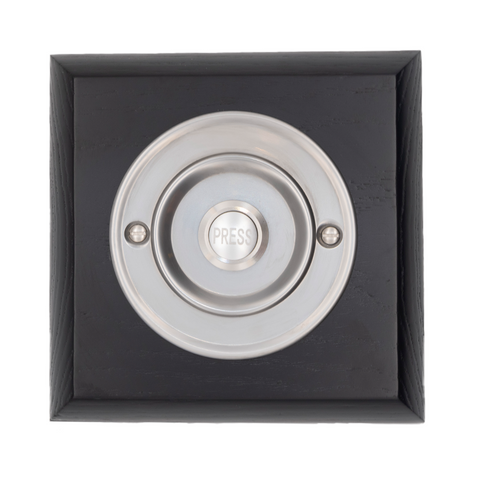 Modern Wireless Doorbell - Stylish Black Ash Square Wooden Plinth and Nickel Door Bell Push - Nickel PRESS Button