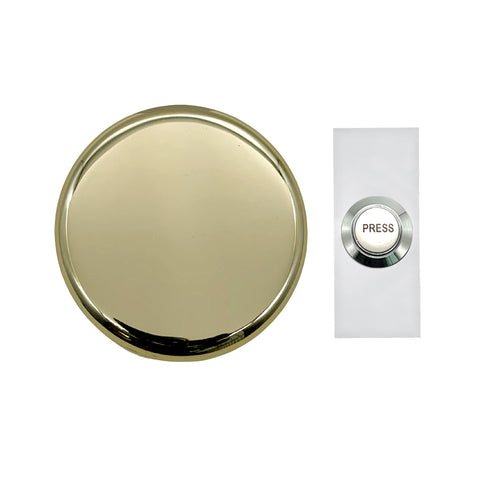 Doorbell World Wind up Mechanical Doorbell- Brass with Chrome Push with Porcelain button