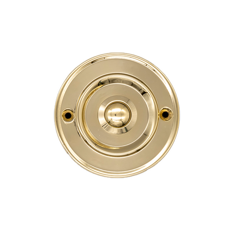 Modern Living Wired Flush Fitting Doorbell Push Button, 76mm (3") diameter, in Brass with Brass Centre