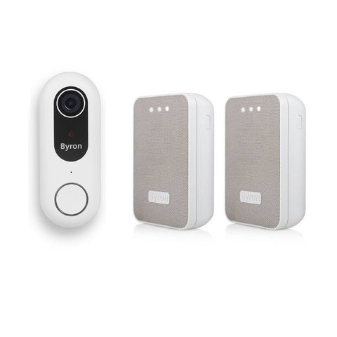 Byron Wired WiFi Video Doorbell + 2x Portable Chime units, White - DIC-23712/DBY22321xTw