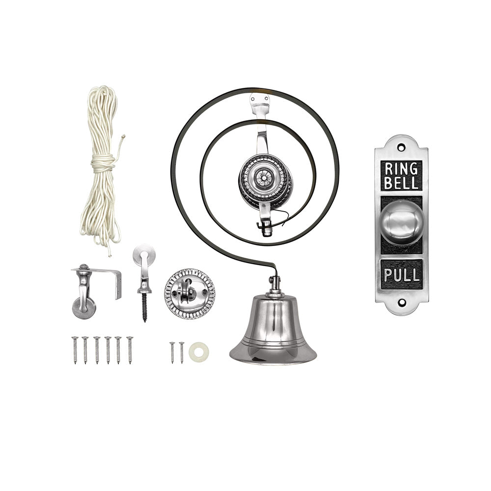 Traditional Butlers Bell & Shaped Chrome/Black Pull With Nylon Cord