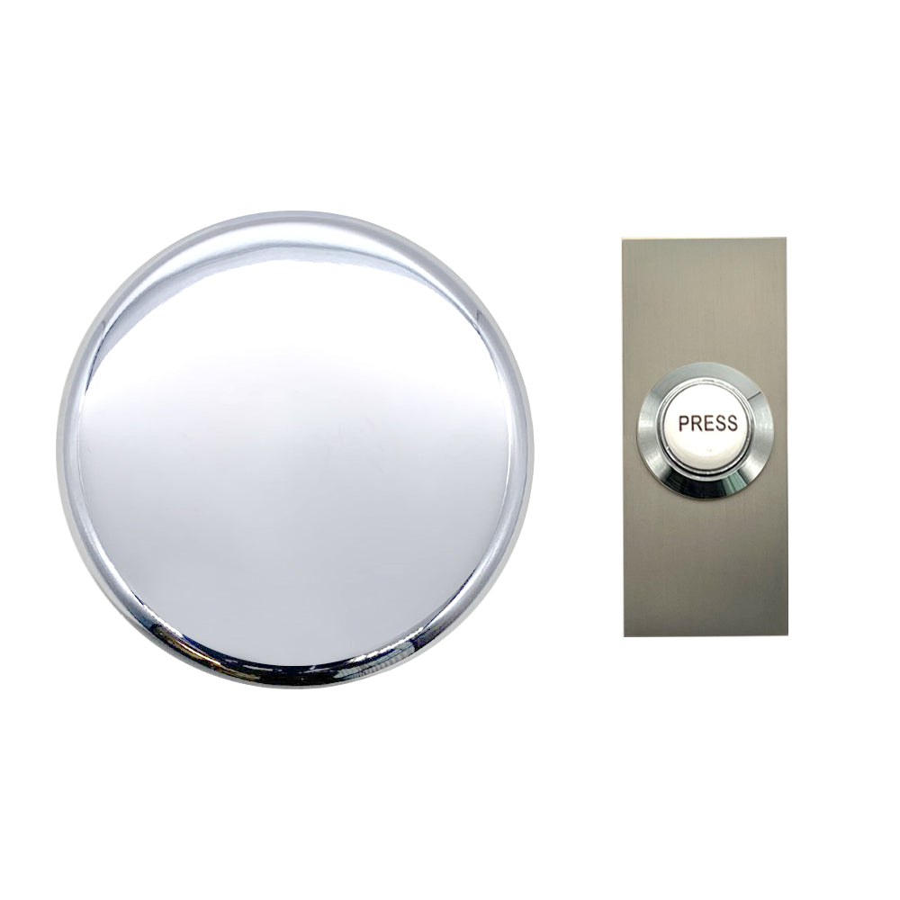 Chrome Wind Up Mechanical Doorbell With Rectangular Brushed Nickel Pus