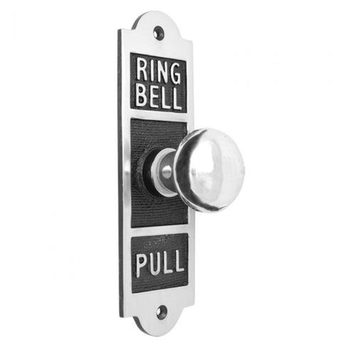 Oblong Embossed Butlers Bell Mechanical Pull - Polished Chrome