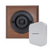 Modern Wireless Doorbell - Stylish Mahogany Square Wooden Plinth and Black Door Bell Push - Black Centre Button