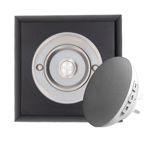 Modern Wireless Doorbell - Stylish Black Ash Square Wooden Plinth and Nickel Door Bell Push - Nickel PRESS Button