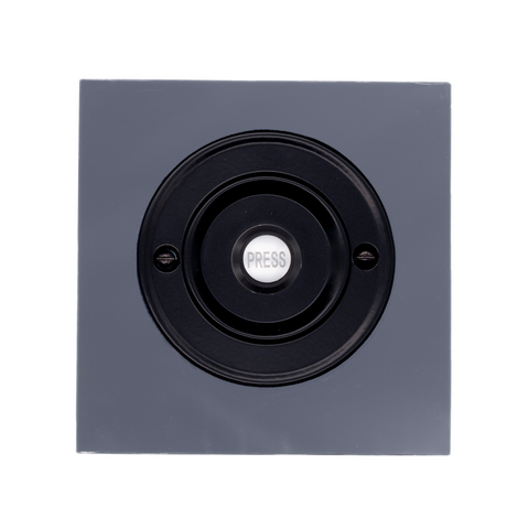 Modern Wireless Doorbell - Stylish Grey Square Perspex Plinth and Black Door Bell Push - Black PRESS Button
