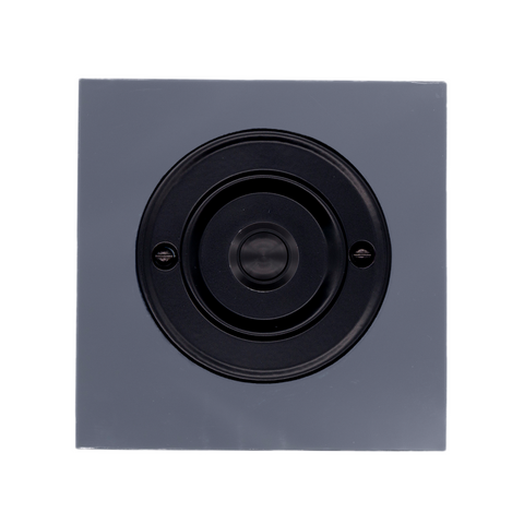 Modern Wireless Doorbell - Stylish Grey Square Perspex Plinth and Black Centre Door Bell Push - Black Centre Button