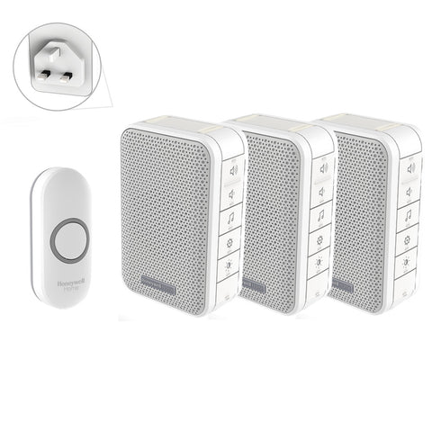 Honeywell Home 150m Wireless Triple Plug-in Doorbell chime unit kit - DC313NBSTr