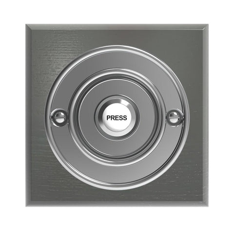 Traditional Wireless Doorbell - Vintage Style Square Grey Ash Wooden Plinth and Chrome Door Bell Push