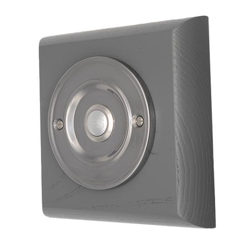 Doorbell World Square Wireless Doorbell in Grey Ash and Brushed Nickel with Grothe Calima 200 Portable Chime unit