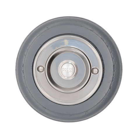 Modern Wireless Doorbell - Stylish Grey Ash Round Wooden Plinth and Nickel Door Bell Push - Nickel PRESS Button