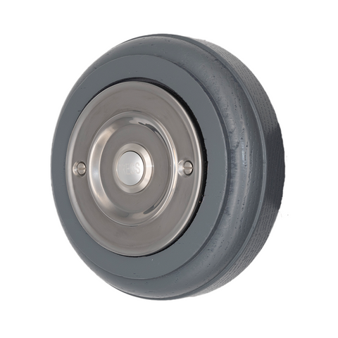 Modern Wireless Doorbell - Stylish Grey Ash Round Wooden Plinth and Nickel Door Bell Push - Nickel PRESS Button