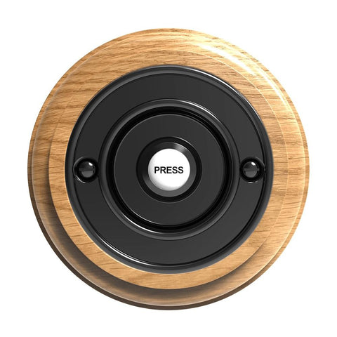 Traditional Round Wired Doorbell in Honey Oak and Black