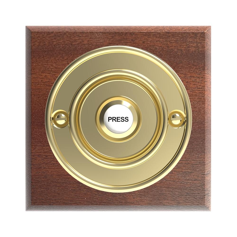 Traditional Square Wired Doorbell in Mahogany and Brass Doorbell World