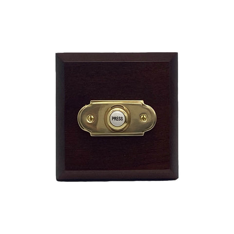 Traditional Wireless Square Doorbell in Mahogany and Shaped Brass