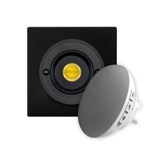 Modern Wireless Doorbell - Stylish Black Square Perspex Plinth and Black Centre Door Bell Push - Gold Centre Button
