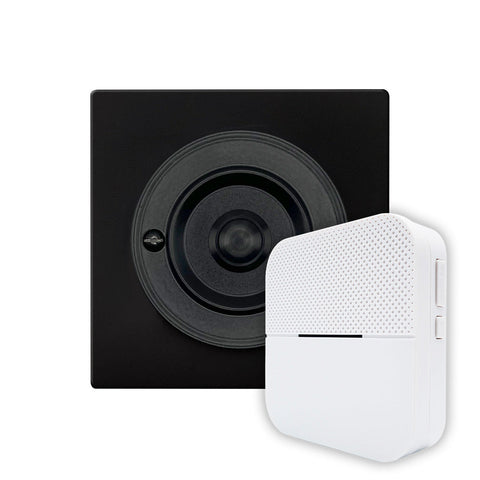 Modern Wireless Doorbell - Stylish Black Square Perspex Plinth and Black Centre Door Bell Push - Black Centre Button