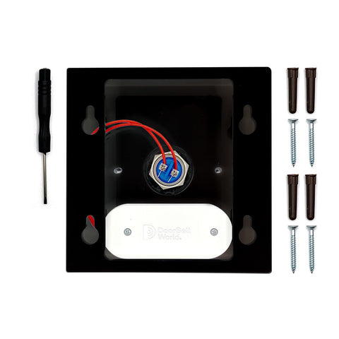 Modern Wireless Doorbell - Stylish Black Square Perspex Plinth and Black Centre Door Bell Push - Black PRESS Button