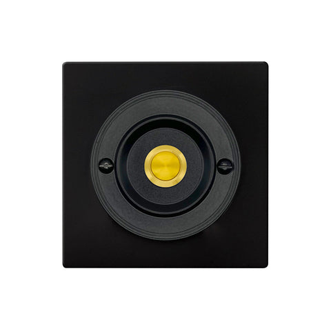 Modern Wireless Doorbell - Stylish Black Square Perspex Plinth and Black Centre Door Bell Push - Gold Centre Button