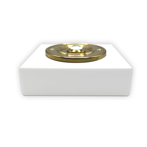 Modern Wireless Doorbell - Stylish White Square Perspex Plinth and Brass Door Bell Push - Porcelain Centre Button