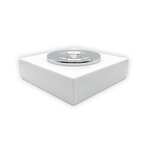 Modern Wireless Doorbell - Stylish White Square Perspex Plinth and Chrome Door Bell Push - Chrome Centre Button
