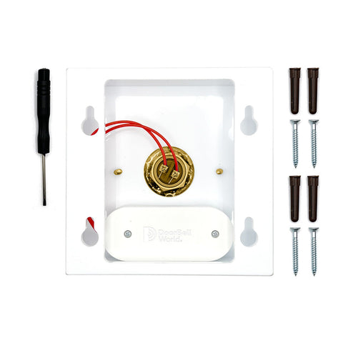 Modern Wireless Doorbell - Stylish White Square Perspex Plinth and Brass Door Bell Push - Brass Centre Button