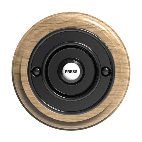 Traditional Round Wired Doorbell in Natural Oak and Black
