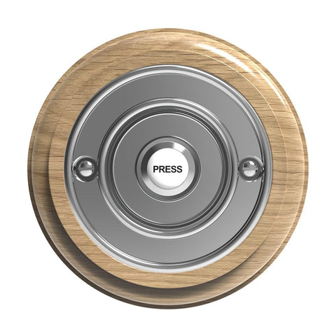 Traditional Round Wired Doorbell in Natural Oak and Chrome