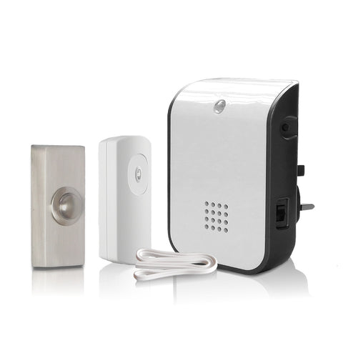 150m Plug-in Wireless Doorbell with Wired to Wirefree Extender and Nickel Push
