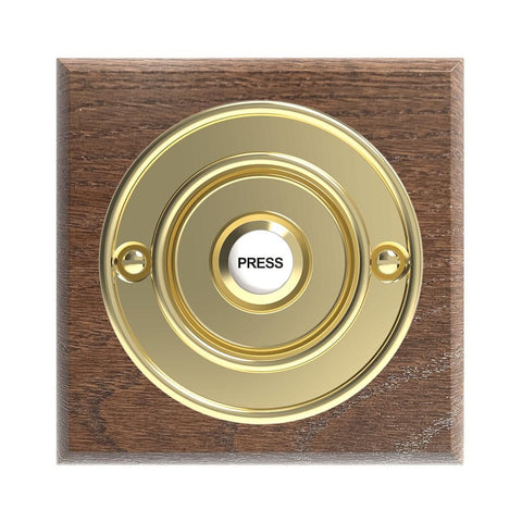 Traditional Square Wired Doorbell in Tudor Oak and Brass