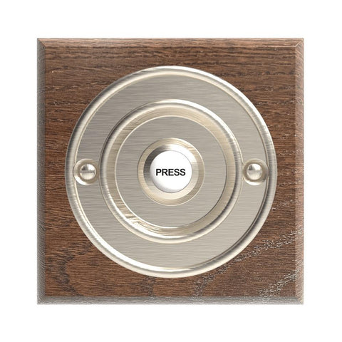 Traditional Square Wired Doorbell in Tudor Oak and Brushed Nickel